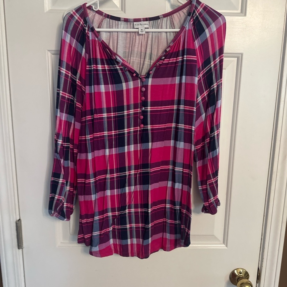 Kim Rogers Pink and Blue Plaid Blouse